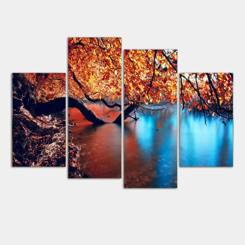 4 Pcs Modular Pictures Red Tree Wall Art Picture Modern Painting Home Decoration Living Room Or Bedroom Canvas | Дом и сад