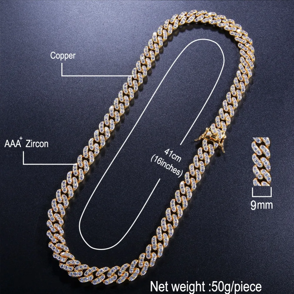 THE BLING KING 9mm Micro Pave Iced CZ Cuban Link Necklaces Chains Gold Color Luxury Bling Bling Jewelry Fashion Hiphop For Men