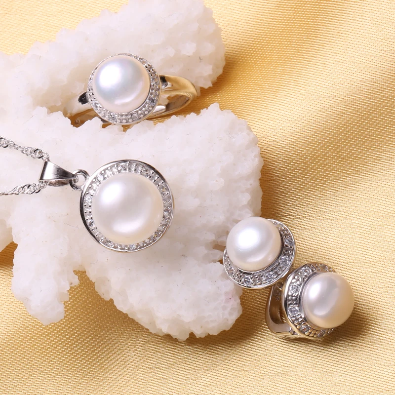 Najtaniej FENASY S925 perła z polerowanego srebra naszyjnik zestaw klipsy biżuteria pierścionek Boho słodkowodne zestawy biżuterii z pereł dla kobiet