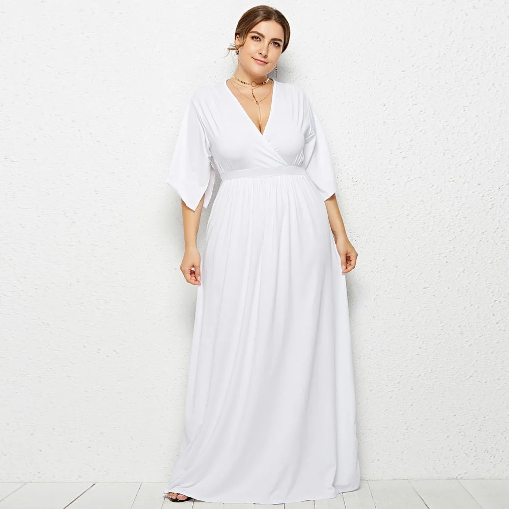 

Plus Size 3XL Women Clothes 2019 Summer Short Sleeve Long Maxi Dress Elegant Evening Party Sexy V Neck Tunic Slim Dress Big Size