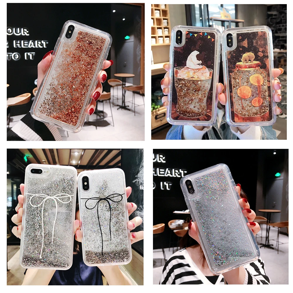 

Luxury Water Liquid Case for iPhone 8 7 7Plus Cartoon Polar Bear Glitter Soft Cover for iPhone 6 6S Plus X XS MAX XR Phone Cases