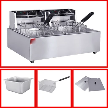 

Commercial Use 12L Electric Deep Fryer 5KW Stainless steel Manual Control Chicken Frying machine