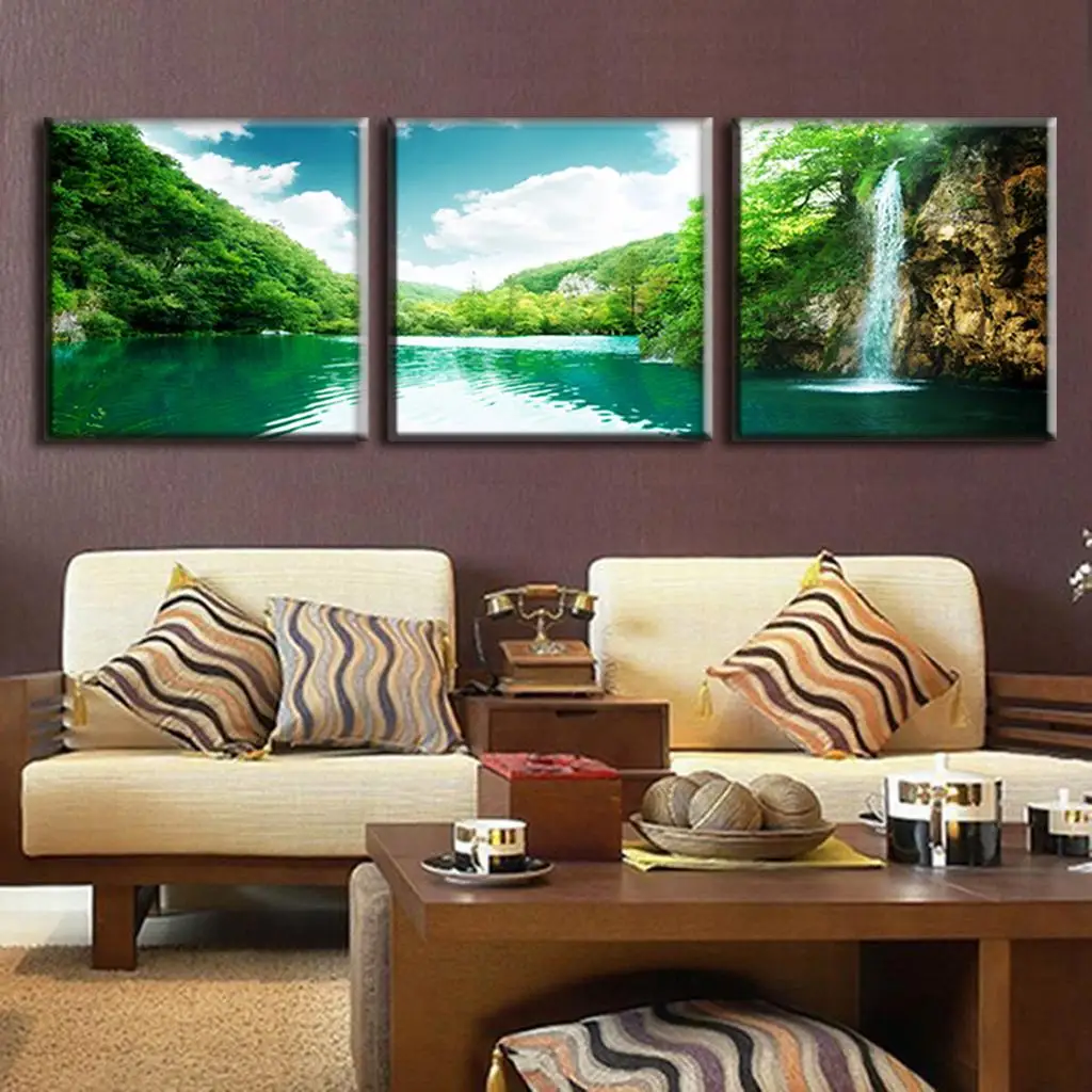 

3 Pcs/Set Modern Landscape Paintings Green Mountain and Water Canvas Prints Wall Paintings canvas wall art