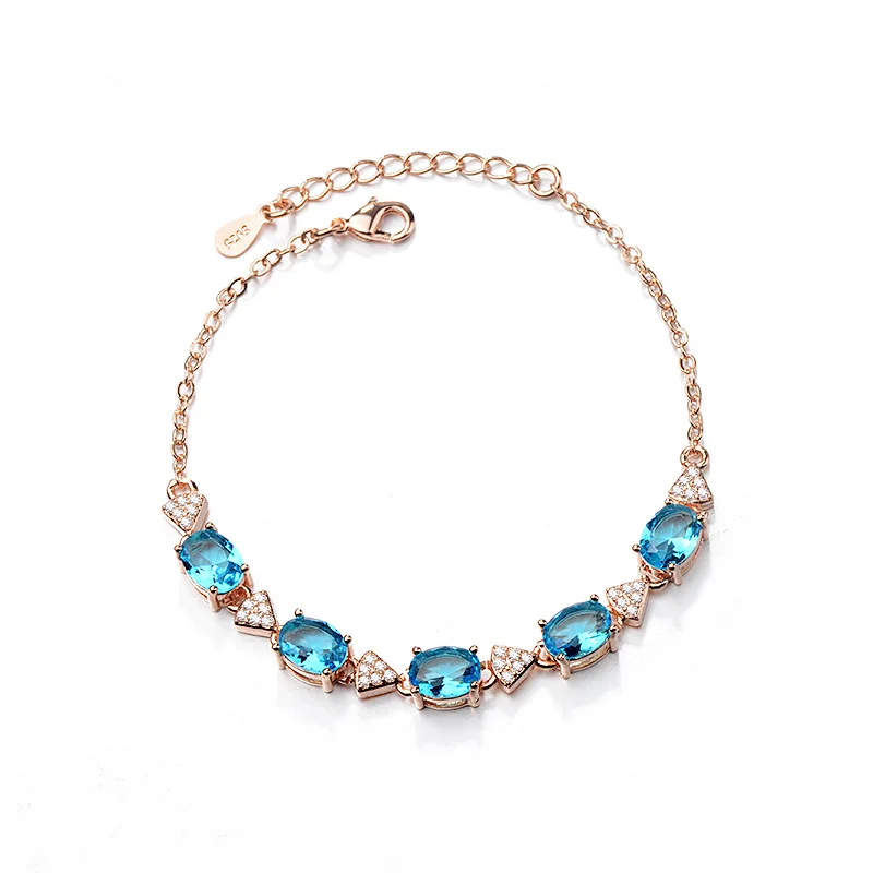 MOONROCY серебро/розовое золото цвет CZ браслет из голубых кристаллов овал, куб, цирконий ювелирные изделия оптом Прямая поставка для женщин девочек
