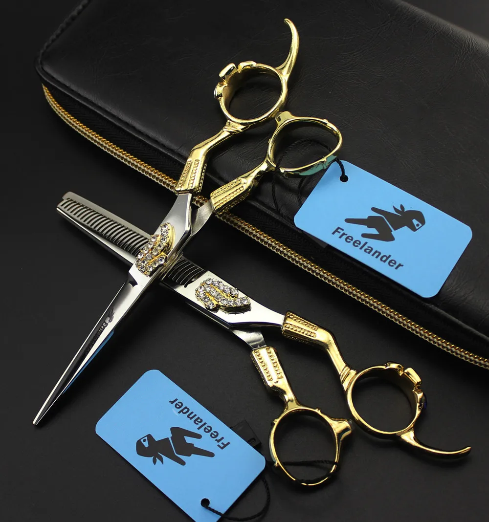 2 pcs of 6" 440C high grade straight shear thinning scissors gold brick