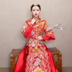Китай Стиль торжественное платье свадебное платье вышивка cheongsam элегантные тост костюмы за рубежом традиционные невесты Qipao платья женские