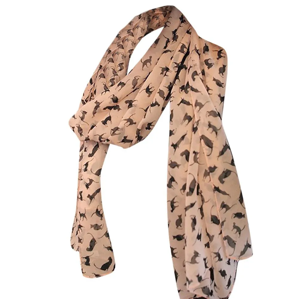 

KLV Fashion Women Little Cat Printrd Long Soft Wrap Scarf Shawl Scarves Casual Chiffon Elegant Scarve for All Seasons 20190308