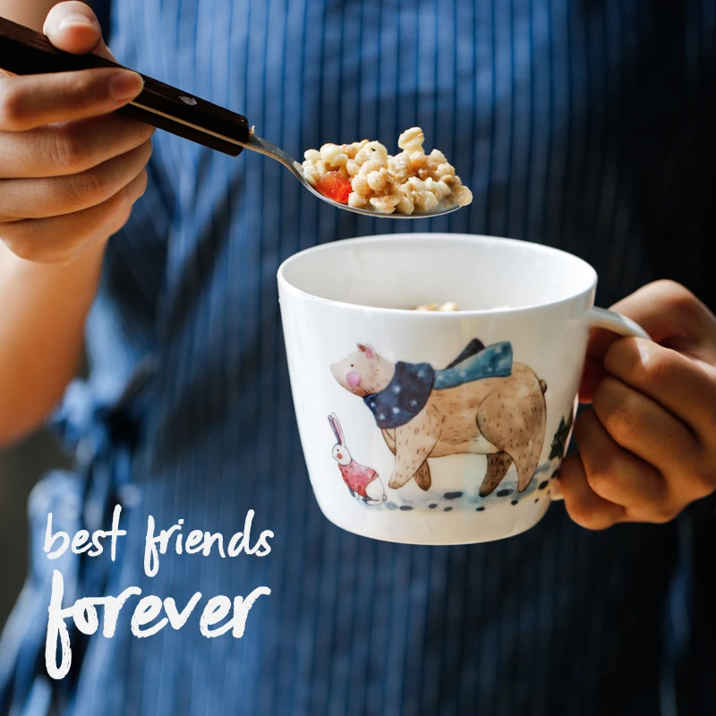 

New bear and rabbit coffee mug cup ceramic bone china household drinkware