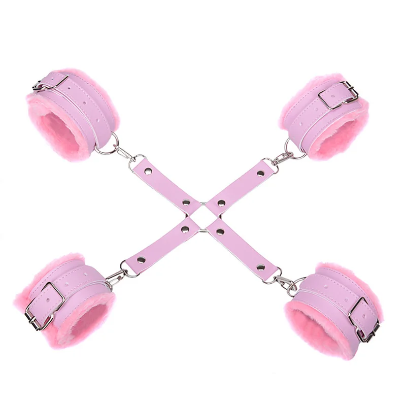 PU Leather Plush Handcuffs Ankle Cuffs Wrist Bondage Restraints Bed Fetish Slave Bdsm Bondage Kit Gear Erotic Toys For Adults (2)