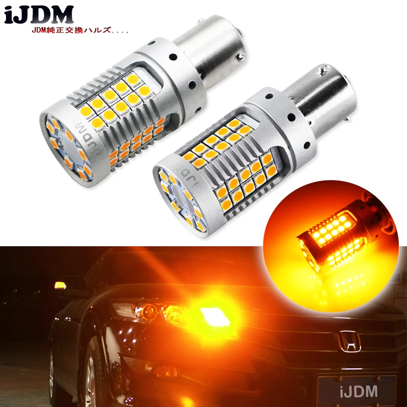 iJDM 4pcs Canbus Error Free BAU15S LED No Hyper Flash Amber Yellow 48-SMD 3030 LED 7507 PY21W LED Bulbs For Turn Signal Lights jstop 4pcs set i40 i45 sonata veloster no error no hyper flash car front rear turn signals 12v bau15s py21w led auto turn signal