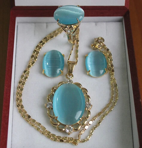 LL&lt&lt&ltwholesale elegant Inlay sky blue opal pendant necklace earring &amp ring jewelry set | Украшения и аксессуары