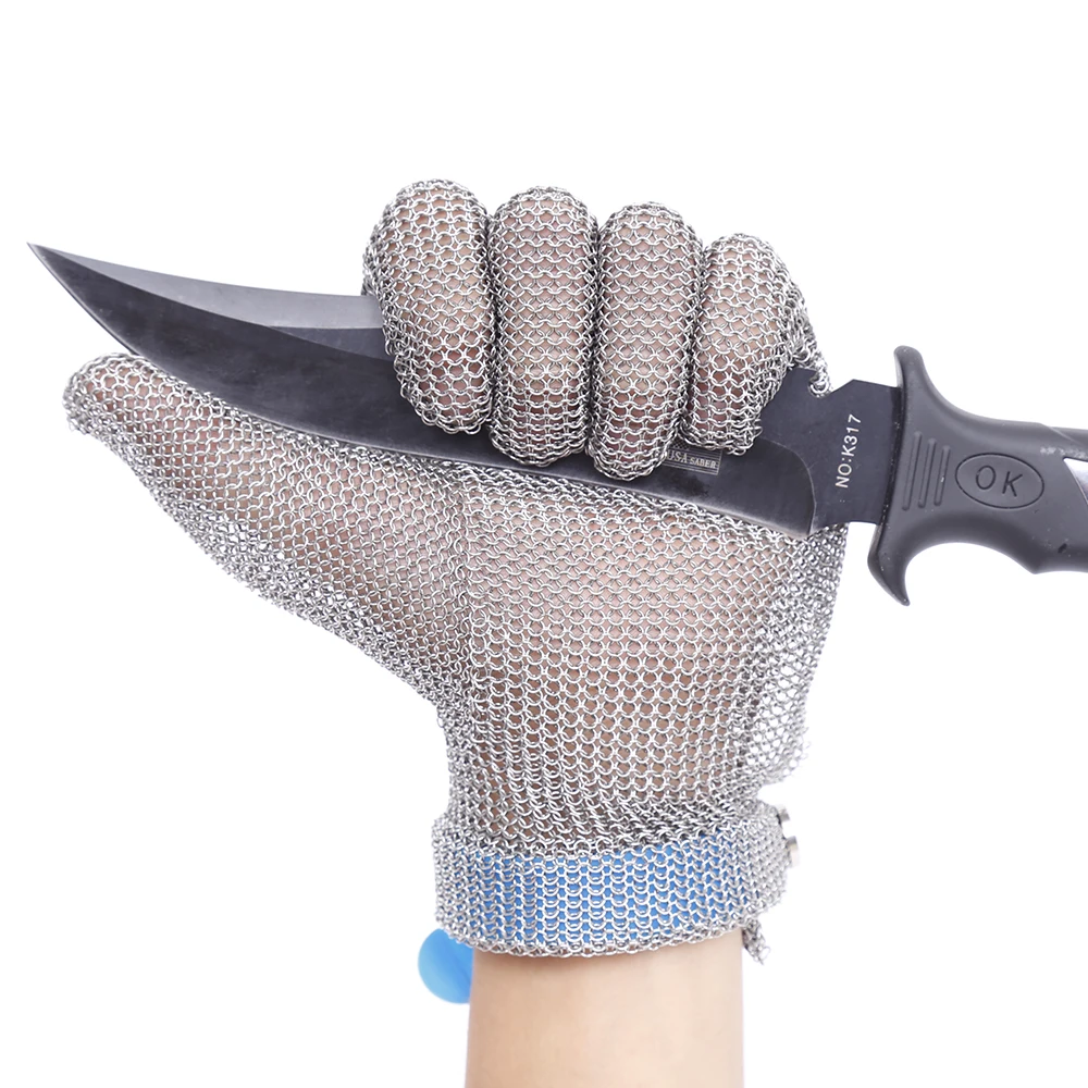 

Plastic Belt Stainless Steel Mesh Glove Cut Resistant Chain Mail Protective Anti-Cutting Glove for Kitchen Butcher Cleaner Glove
