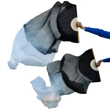 Высокая настоящие шелковые вуали 1 пара ручной работы для женщин качественный Шелковый Танец живота танцевальный веер черный+ белый