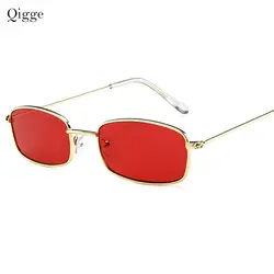 Qigge Винтаж солнцезащитные очки Для женщин Для мужчин прямоугольные солнцезащитные очки Брендовая дизайнерская обувь маленький