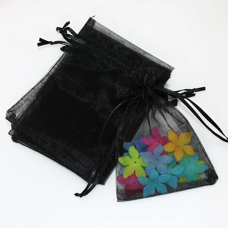 

Black Organza Jewelry Gift Bags Pure Color Organza Bags Promotional Gifts Customized Logo Bags 11x16cm 500pcs/lot Wholesale