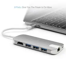 8in1 Тип usb C 3,1 концентратор для Тип C с 3 портами(стандарт 3,0/4 K HDMI/RJ45 Ethernet/Micro SD устройство для считывания с tf-карт/Тип USB C