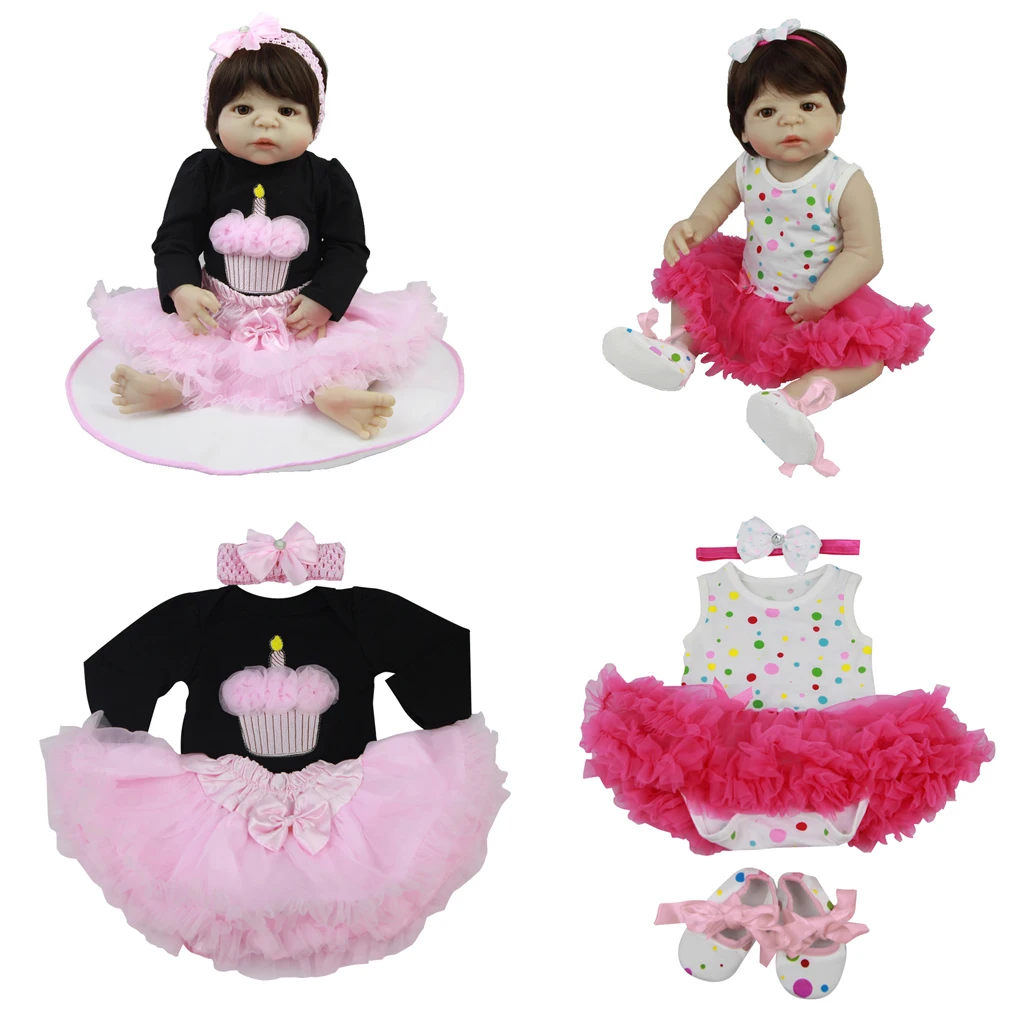 Baby Doll Printed Pattern Rompers Clothes Headband Set for 22-23 Inch Reborn Newborn Baby Doll Matching Clothing Birthday Toys