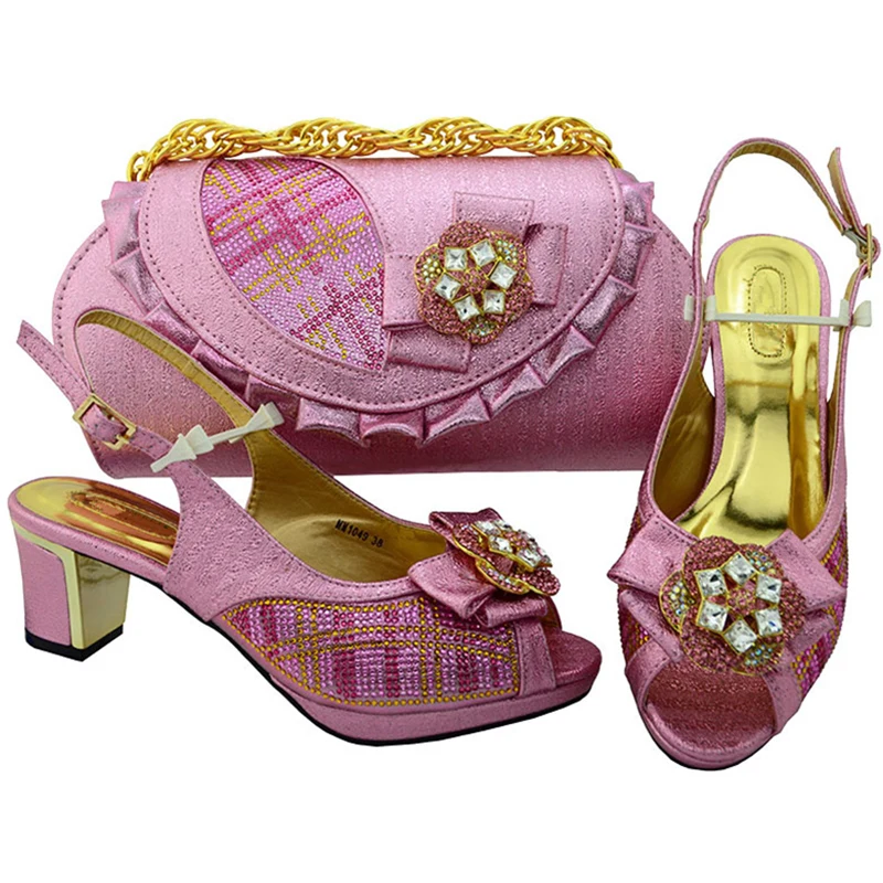 Latest Pink Color African Matching Shoes and Bags Italian In Women
