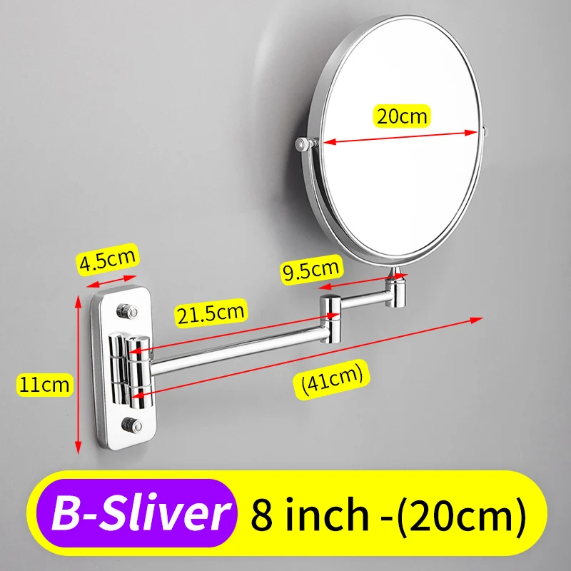 Зеркало для ванной черный из нержавеющей стали зеркало для макияжа увеличительное Регулируемый двойной удлинитель 2-Face косметическое зеркало настенное крепление - Цвет: B-Sliver-8 Inch