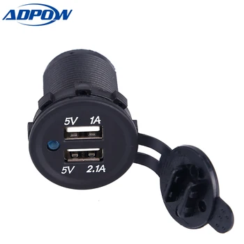 

ADPOW 12-24V USB Charger Dual USB Socket Charger for Motorcycle Auto Truck ATV Boat Car Power Adapter Outlet Power 12V