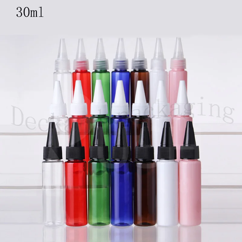 

100pcs 30ml empty multicolor plastic PET lotion container with pointed mouth cap E liquid plastic bottles,travel cosmetic bottle