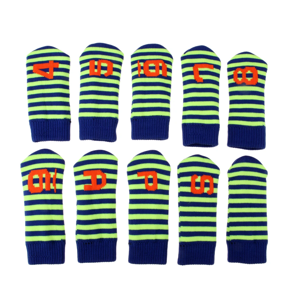 10 Pcs Golf Iron Head Cover Set Knit Sock Sleeve Protecor Club Putter Headcovers Universal for Golf Clubs Head 4-9 and PAS Club