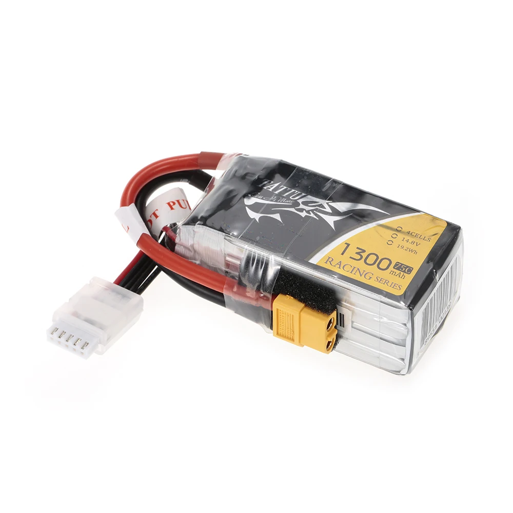 

RC Part 1300mAh 14.8V 75C 4S1P 4S Lipo Battery with XT60 Connector Plug for FPV Racing Drone