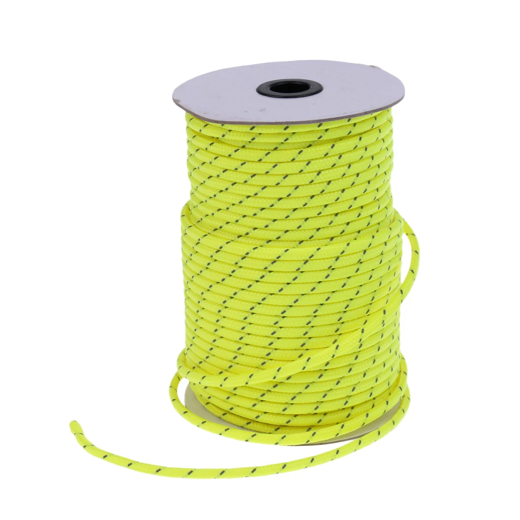 High Visibility 5mm 50m Fluorescent Reflective Guyline Tent Rope Nylon Cord Paracord for Outdoor Camping Hiking Tent 