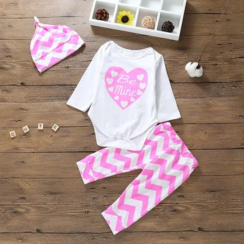 

Toddler Newborn Baby Girl Romper Love print top Long Pants Hat 3pcs Outfits Set Casual Infant Clothes Outfits