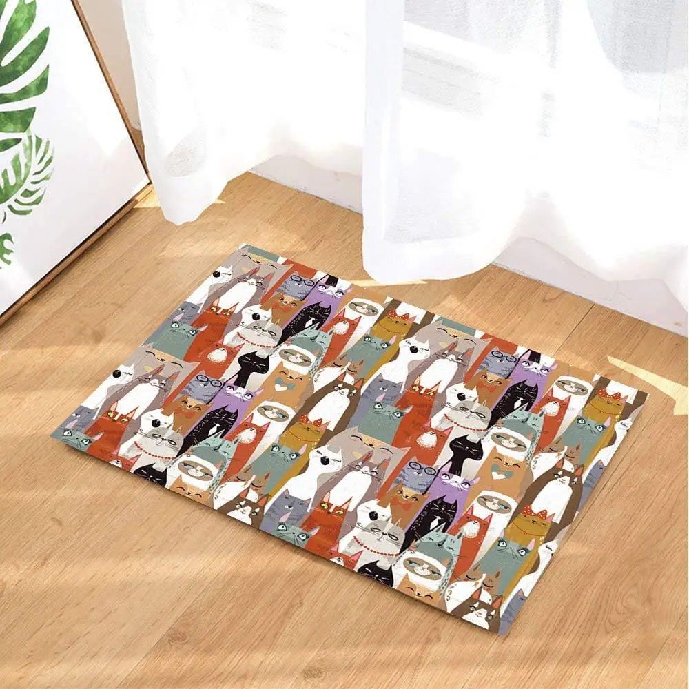 Pet Decor Funny Cute Cartoon Cats Snuggle Together Bath Rugs Non Slip