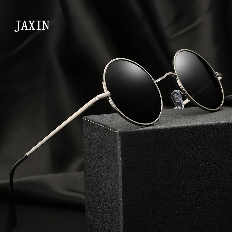 

JAXIN Retro Round Sunglasses Men personality Fashion handsome Black Polarized Sun Glasses Mr brand design classic mirror UV400