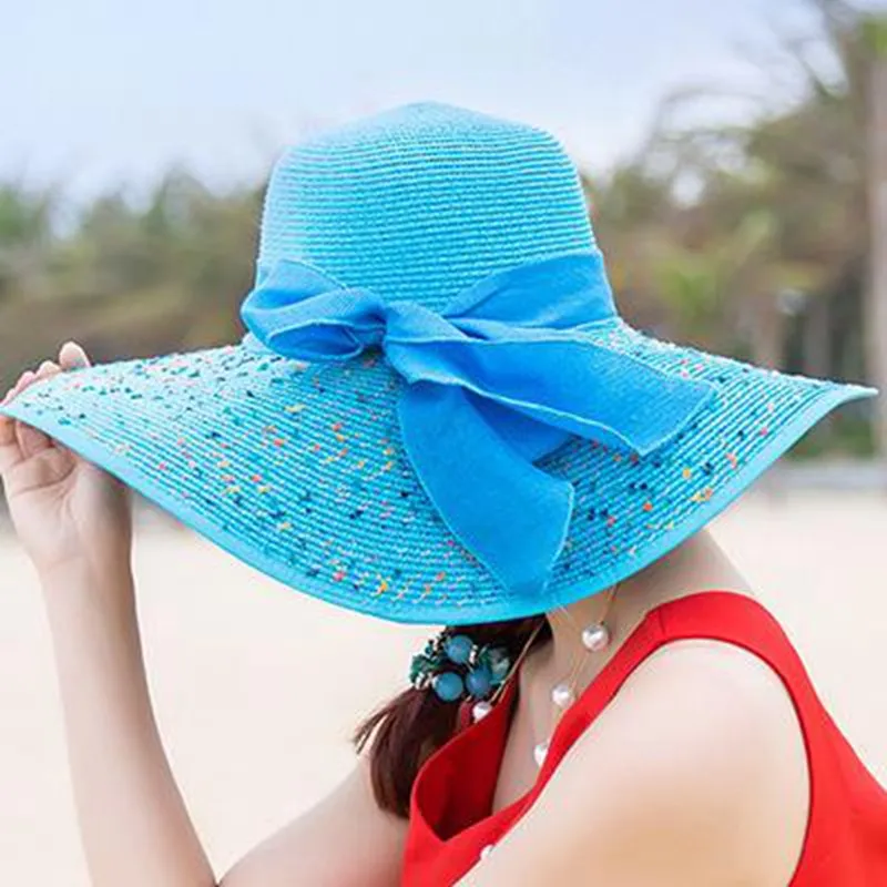 1 шт. женские пляжные шляпы Летняя мода складные шифоновые гибкие шляпы от солнца повседневные дамские шляпы с бантом - Цвет: 05