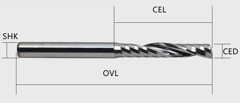 1 шт. 3,175 мм SHK титановое покрытие спираль ПВХ резак Одна Флейта Спиральные концевые фрезы Флейта концевые фрезы ЧПУ 1 фрезы
