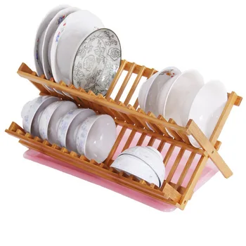 

Foldable 16 Grid Bamboo Drain Drying Rack Double-layer Tableware Bar Kitchen Dish Shelf Drainer Rack Tray Home Storage Organizer