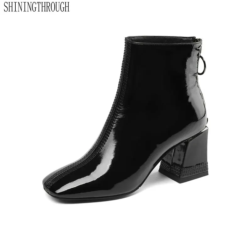 

Genuine Leather Women Ankle Square Toe Boots Fashion Sexy High Heel Women Shoes Spring Autumn Casual Party Ladies Shoes