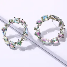 Hoop Round Circle Colorful Crystal Pendant Drop Earrings Women Wedding Simulated Pearl Statement Earrings Jewelry Gifts Hoop Round Circle Colorful Crystal Pendant Drop Earrings Women Wedding Simulated Pearl Statement Earrings Jewelry Gifts