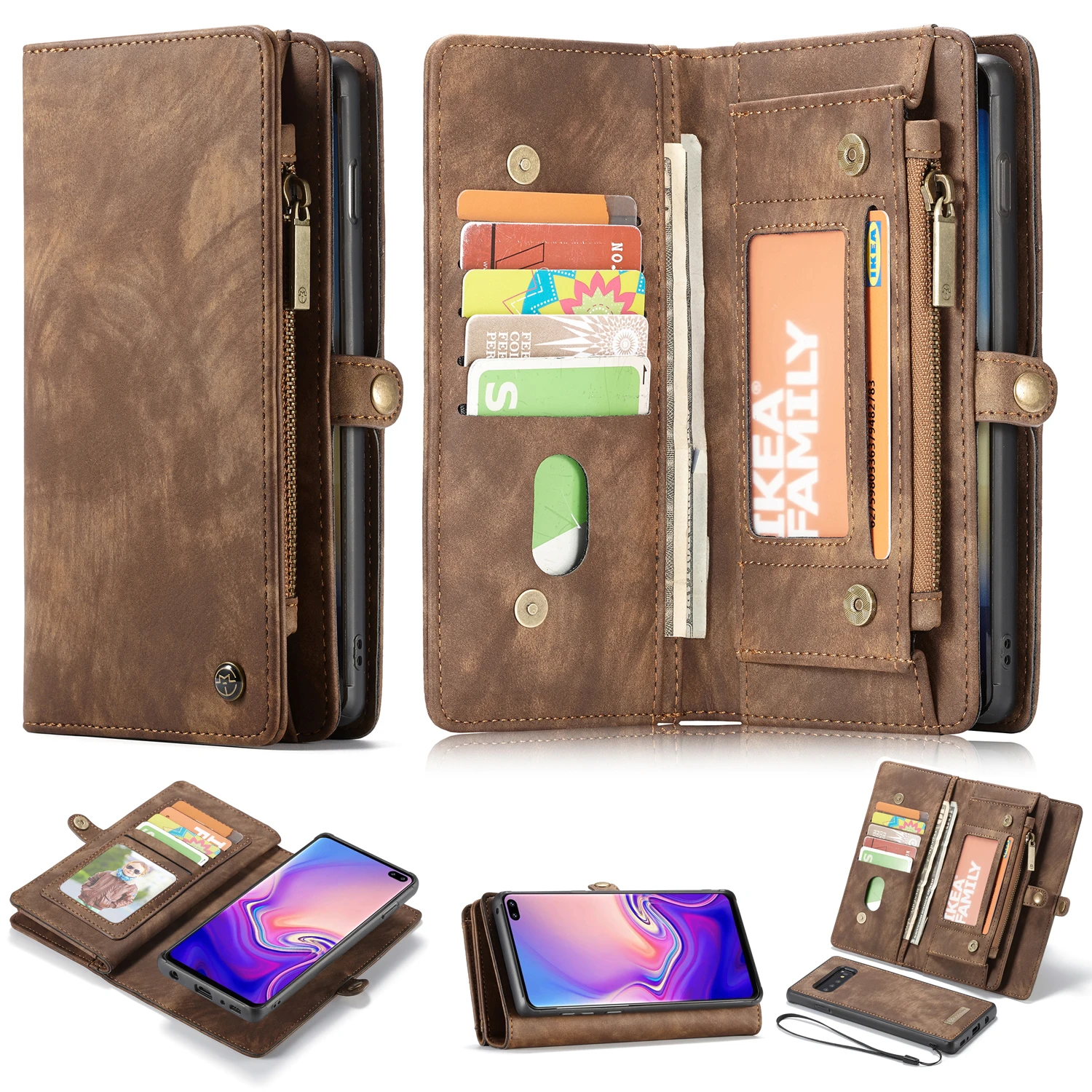  Detachable Wallet Zipper Flip Stand Case For Samsung Galaxy S10E S10 5G S9 S8 Plus S7edge Note 9 8 