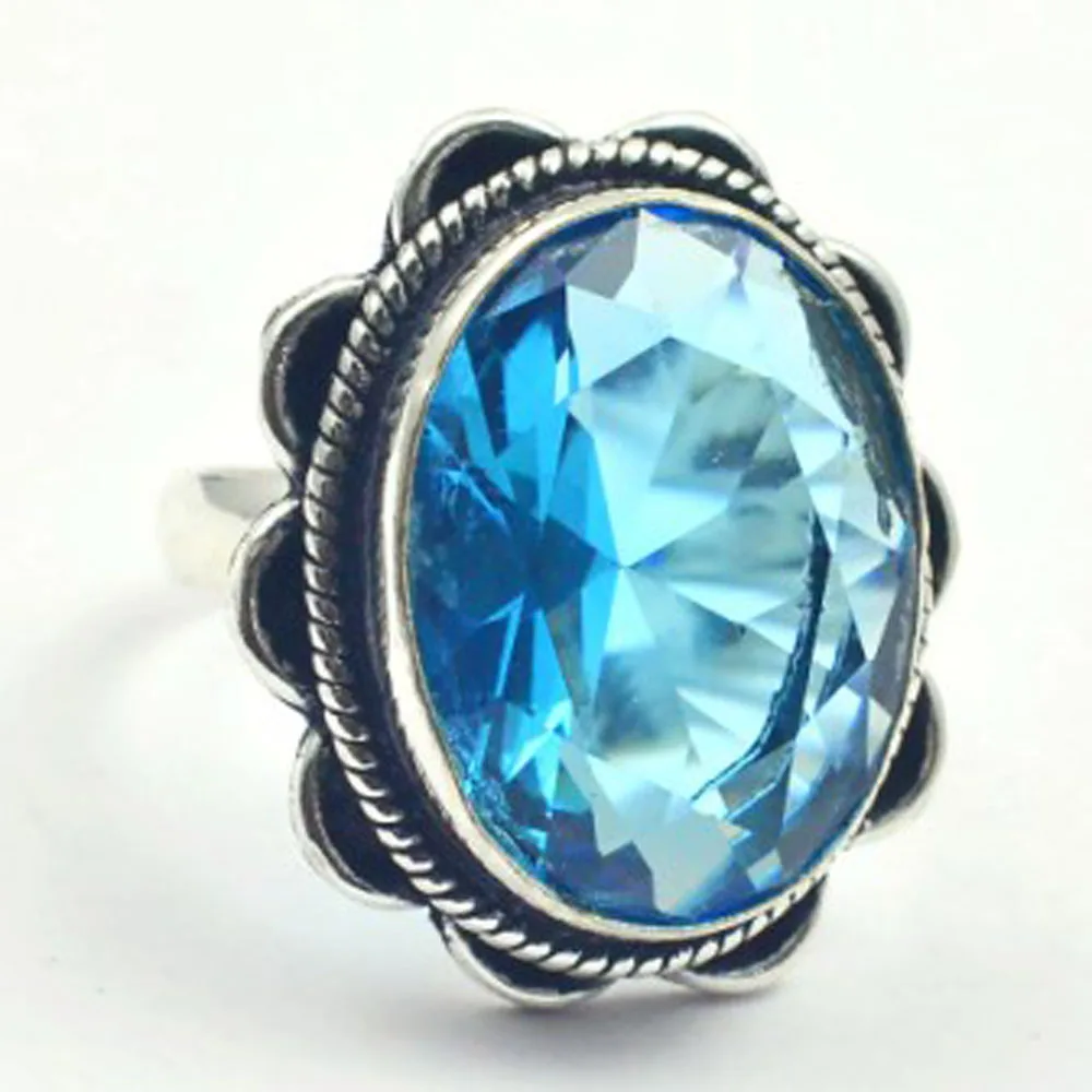 

Blue Topas Ring Silver Overlay over Copper, USA Size 8 , R4063