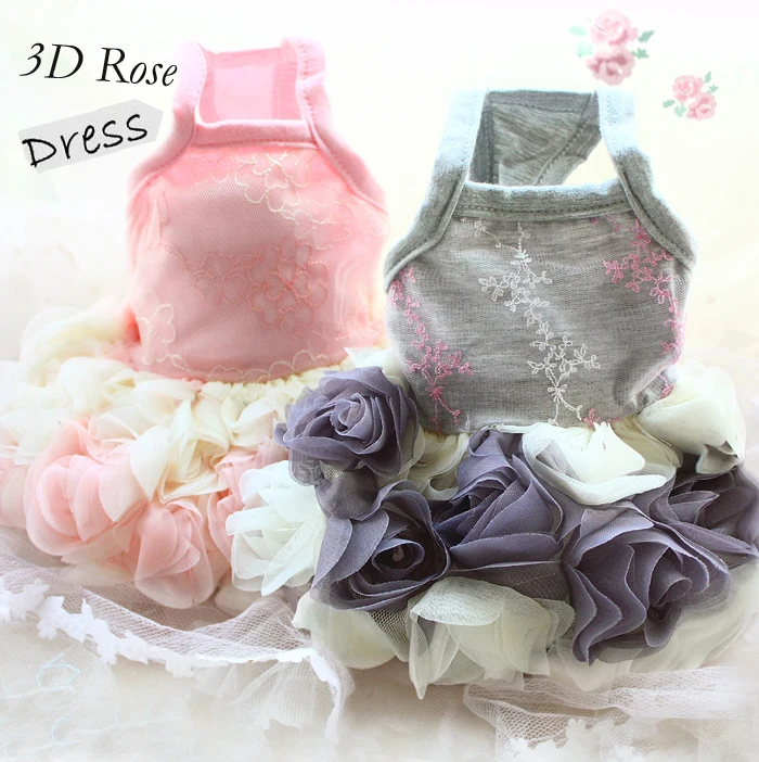 Adorable High end Luxury 3d Rose Dog Dress Wedding Pet Clothes Ropa