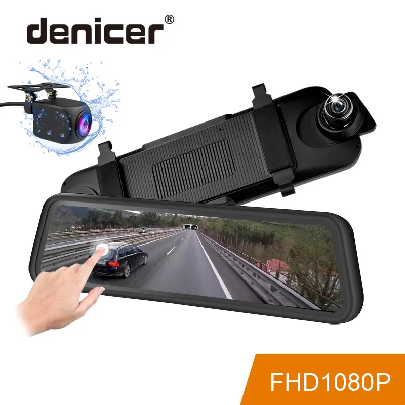 

denicer Stream Media Rear View Mirror Car DVR9.35" touch Screen FHD 1080P Dash Camera Registrar Video Recorder With Dual Lens
