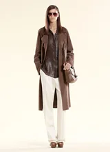 arlene sain Runway Ash Brown Suede Belted Trench Coat with flannal lining