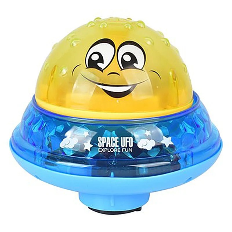 Водные Игрушки Ufo стиль распылитель воды вращается со светом душ дети игрушки дети малыш плавание вечерние ванная комната светодиодный осветительные игрушки - Цвет: Blue base yel ball