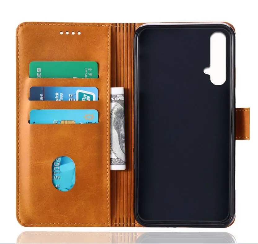 

Pure color protection For Huawei Honor 20 calf skin print mobile phone multi-functional leather jacket business card
