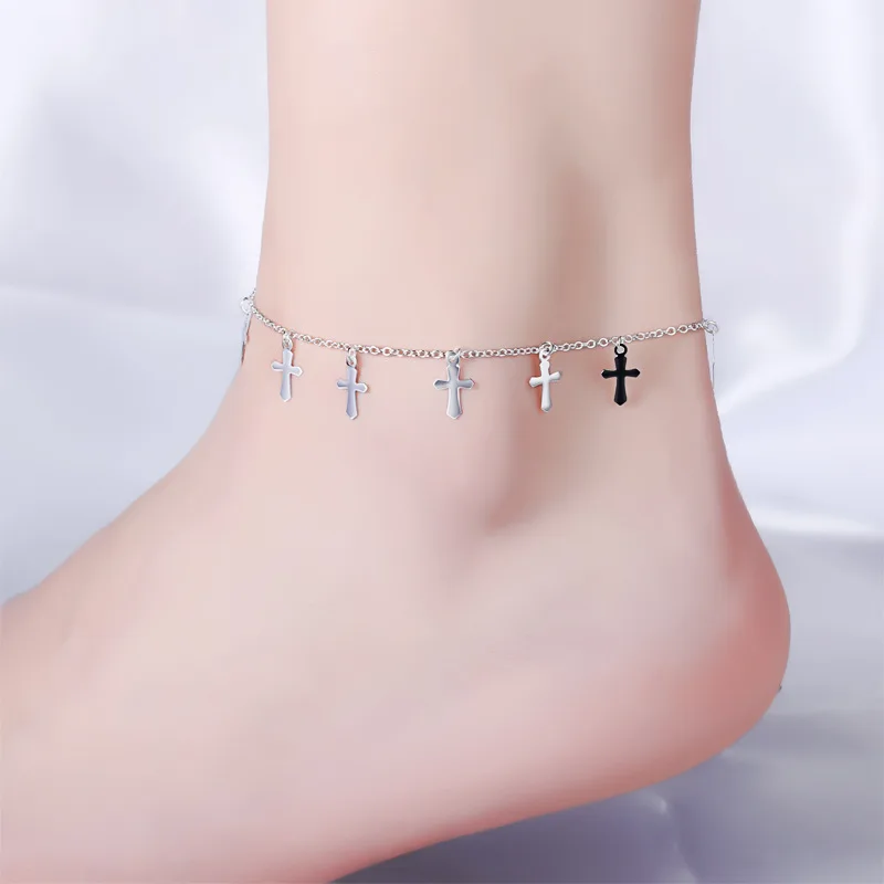 Nuevas tobilleras para mujeres bañadas en plata encanto de estilo de verano rosa y Cruz cadenas plata joyería para el tobillo descalzo sandalias foot|chain ankletwomen anklet - AliExpress
