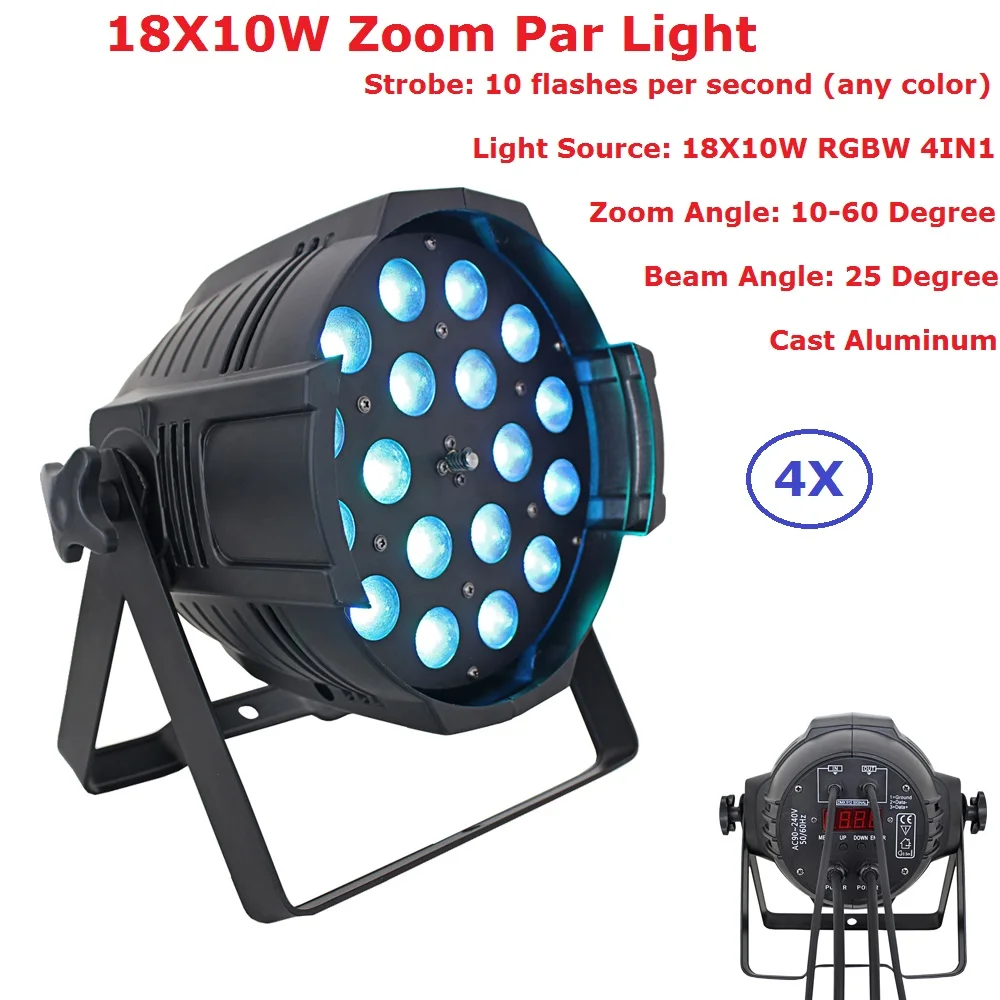 

4 Pack DJ Lighting Equipments Disco DMX Lamp LED Zoom Par Light 18X10W RGBW 4IN1 Home Party Lights With 25 Degree Beam Angle