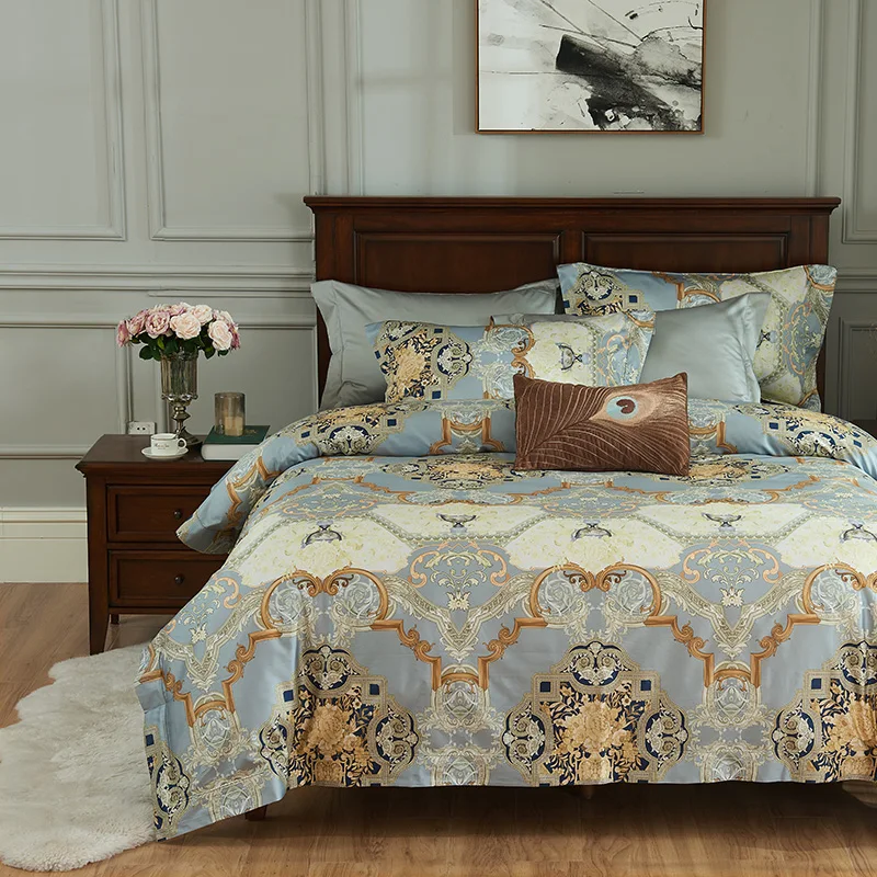 

luxury 1000TC Egyptian 100% cotton Bedding Sets Queen King Size geometric Duvet Cover Sets Bed Sheets 4pcs bohemia bedspreads