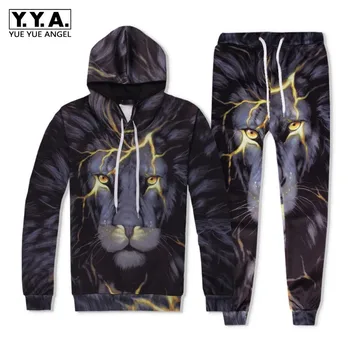 

Harajuku Streetwear Lion Printed 2pcs Set Casual Outside Jogging Tracksuit Hip Hop Hoodie Sweatshirt Conjunto Deportivo Hombre