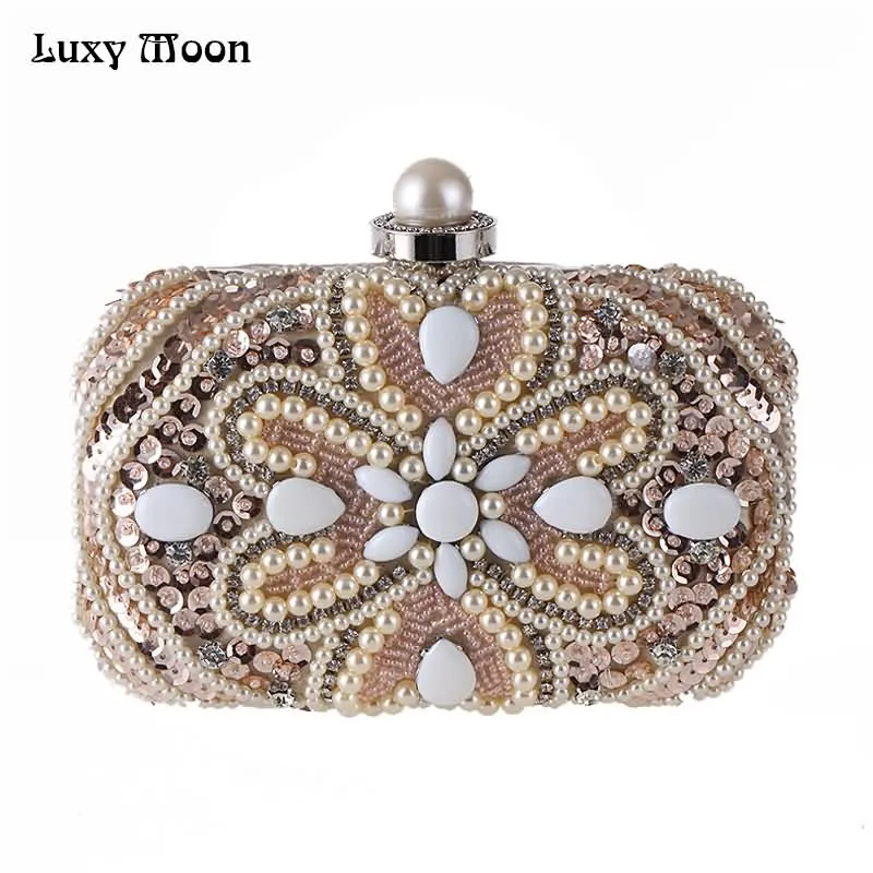 

Luxy Moon Evening Bags Sequins Pearl Diamond Beaded Women's Purse Wedding Wallet Tote Clutch Shoulder Bags with Two Chain ZD685