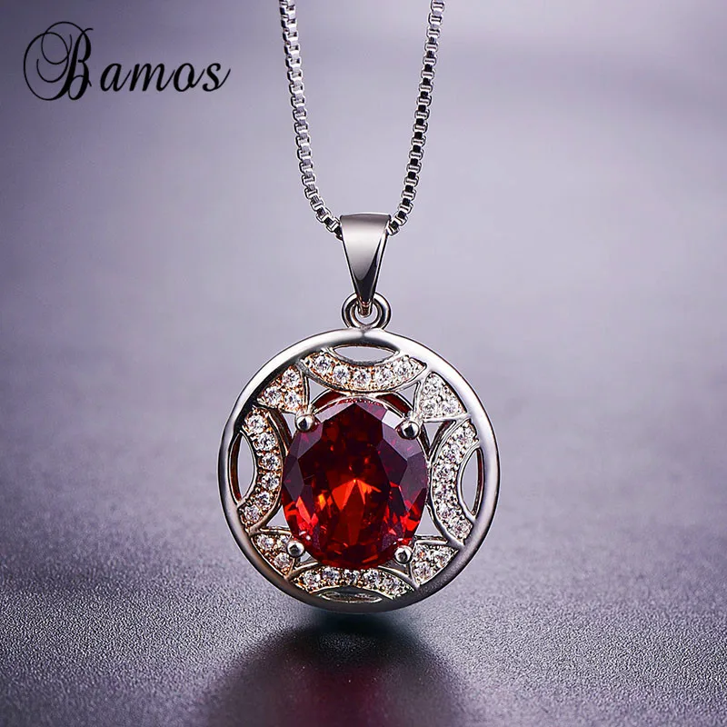 

Bamos New Retro Multicolor AAA Zircon Birthstone Necklace 925 Sterling Silver Filled Round Hollow Pendants & Necklaces HP602