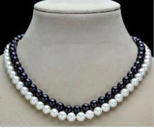 

Row 9-10mm NATURAL SOUTH SEA WHITE+BLACK PEARL NECKLACE 17 INCH Noble style Natural Fine jewe fast SHIPPING